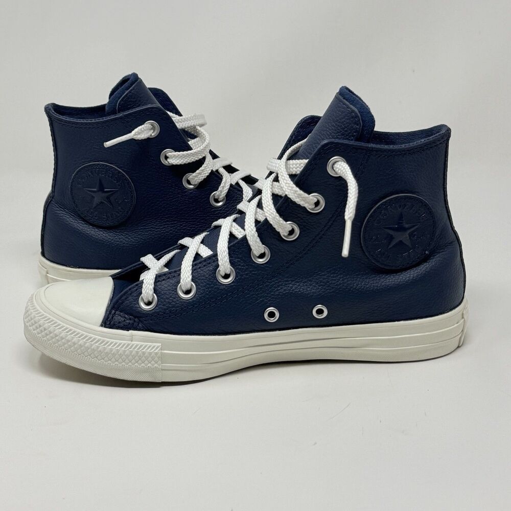 Converse All Star Chuck Taylor High Shoes Womens 8 Indigo Blue Leather Sneakers